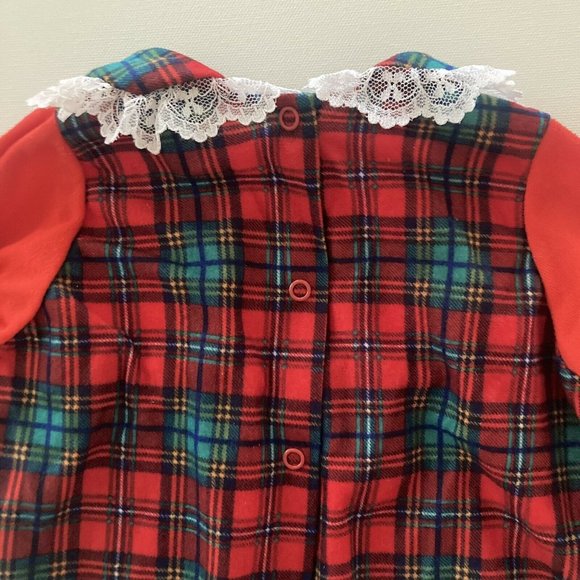 Vintage USA Baby Girl 3-6 Months Holiday Christmas Red Plaid Romper Lace - Picture 10 of 12